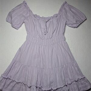 Lost + Wander Lavender Puff Sleeve Tiered Mini Dress M